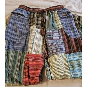 JAYLI Patchwork Pants Cotton Boho Festival Hippie Stripe S with Zipper Pockets
